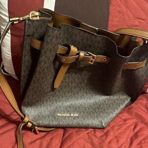 Michael Kors Dark Brown and Tan Shoulder Bag